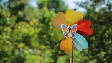 Childs fırıldak bahçede sarı çiçek tarafından