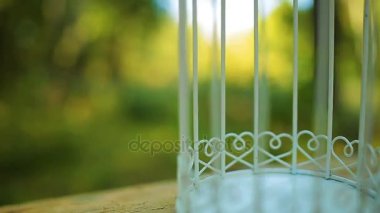 Farklı dekorasyon, saman düğün. Açık havada düğün töreni, odak, portre.