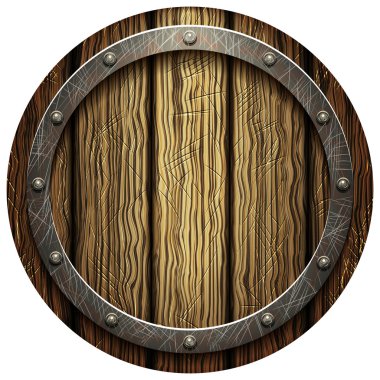 Round oak shield with metal rivets vector