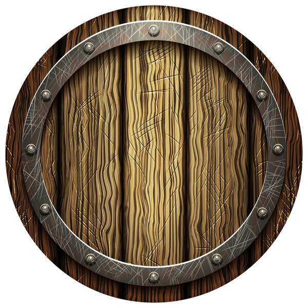 Круглый дубовый щит с металлическими заклепками
