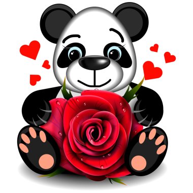 Oyuncak aşk Panda gerçekçi kırmızı gül ile