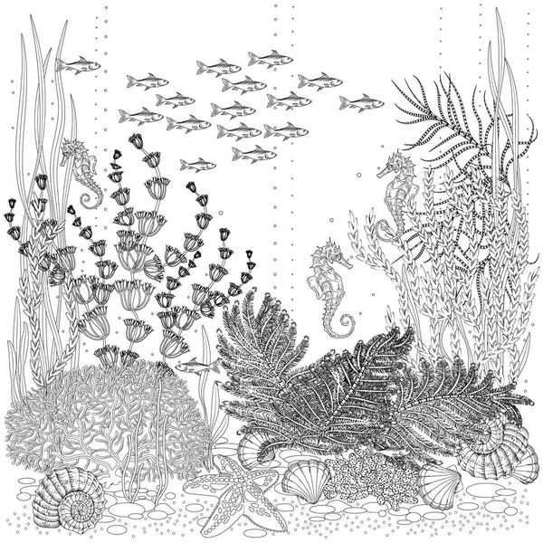 La flora y fauna del fondo marino — Vector de stock