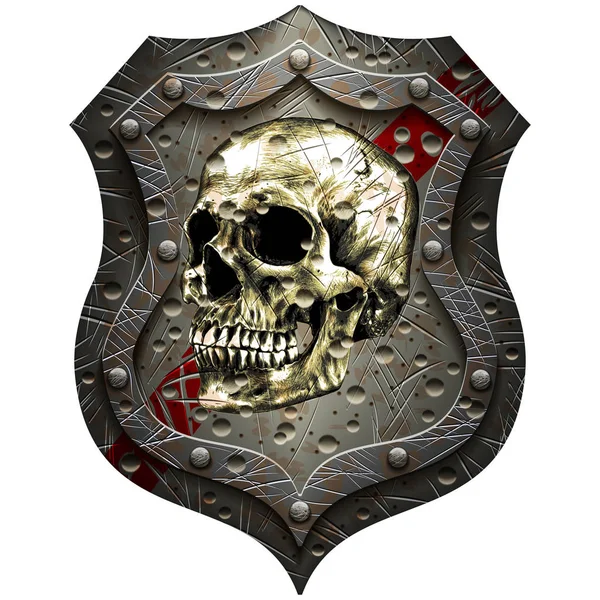 Металевий щит з людським черепом — стоковий вектор