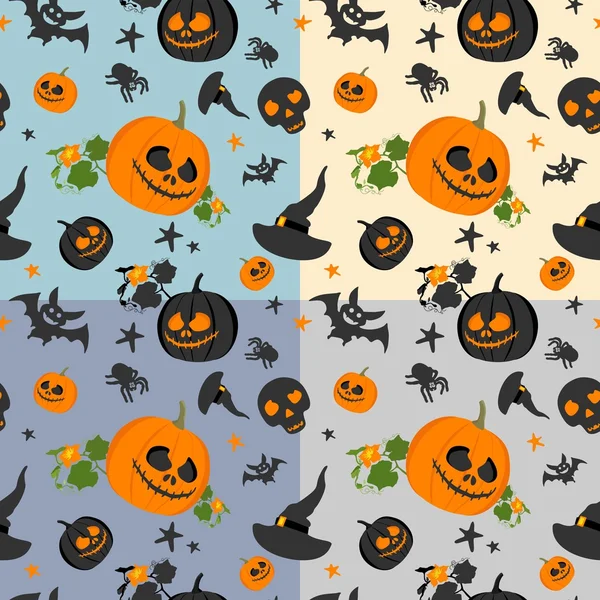 Halloween naadloze patroon op gekleurde achtergrond. Halloween-accessoires. Vectorillustratie. — Stockvector