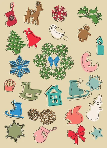 Reihe von Weihnachtssymbolen isoliert. flachen Stil mit Schatten. Vektor. — Stockfoto