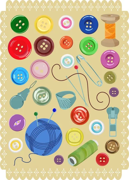 A set of buttons and sewing supplies. Vector illustration — Stock Vector