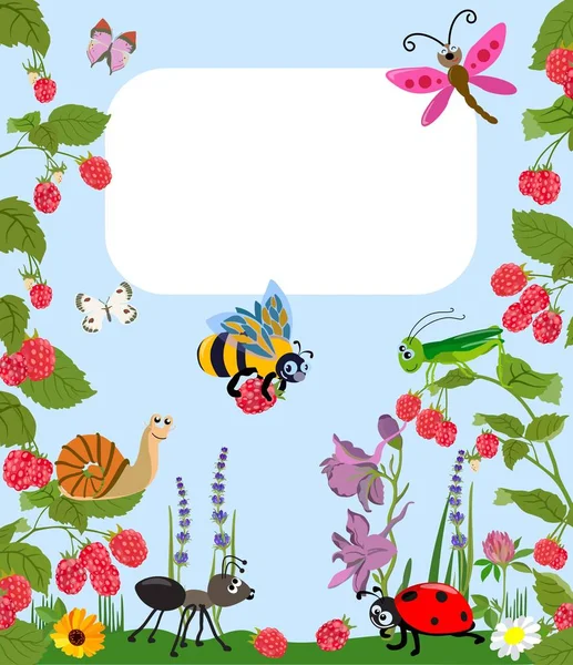 Merry insects Animal cartoon with berries and flowers. Vector illustration.