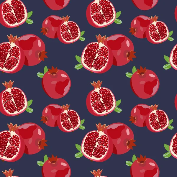 Seamless pattern with ripe pomegranate on a blue background. Vector illustration. — Stock Vector