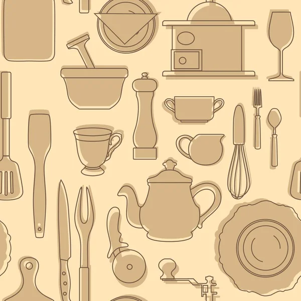 Набор силуэтов кухонной утвари. Винтажный стиль. Векторная иллюстрация . — стоковый вектор