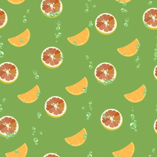 Pattern with grapefruit slices, orange with air bubbles. Vector illustration. — Stock Vector