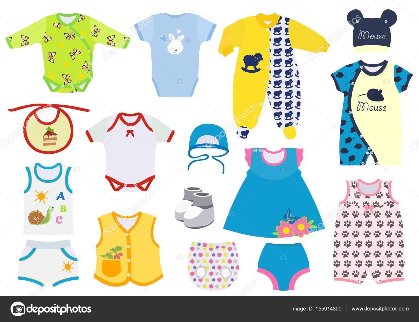 Set of clothes for newborns and small children. Vector illustration ...