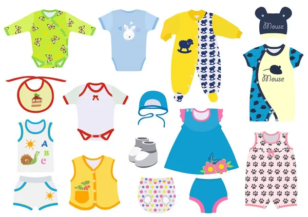 Σετ Ρούχα για νεογέννητα και μικρά παιδιά. Εικονογράφηση διάνυσμα. — Διανυσματικό Αρχείο