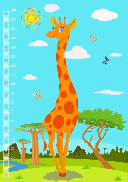 Масштаб с жирафом для измерения роста детей. Вектор — стоковый вектор