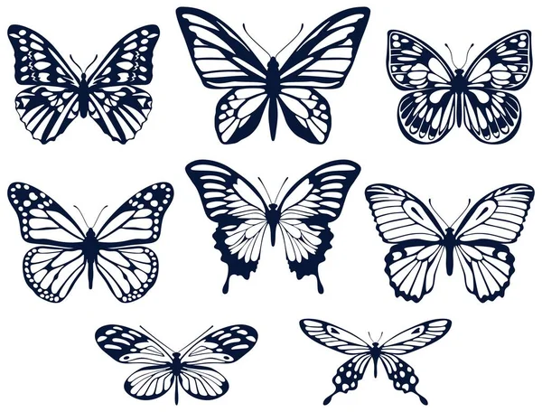 Coleção de silhuetas de borboletas. Ícones de borboleta. Ilustração vetorial . — Vetor de Stock