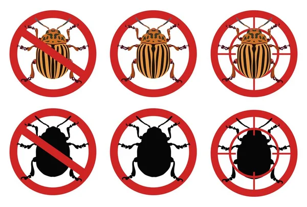 Zastavte Colorado Beetle známky. Proti škůdcům. Vektorové ilustrace. — Stockový vektor