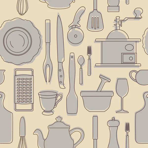 Набор силуэтов кухонной утвари. Винтажный стиль. Векторная иллюстрация . — стоковый вектор