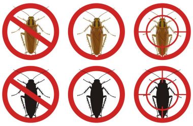 Hamam böceği işaretler durdurmak. Böcek haşere kontrol işaretleri kümesi. Vektör çizim.