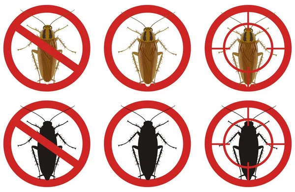 Zastavte šváb známky. Sada hmyzí škůdce kontrolu příznaků. Vektorové ilustrace. — Stockový vektor