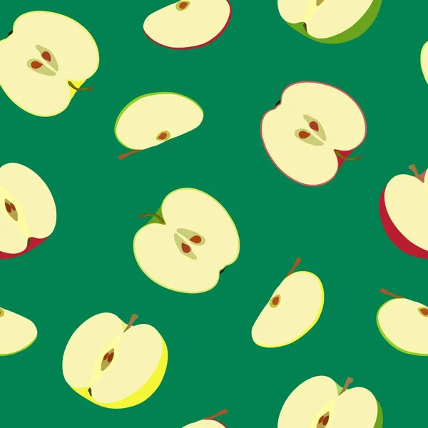 Modello senza cuciture con diverse metà di mele. Illustrazione vettoriale . — Vettoriale Stock