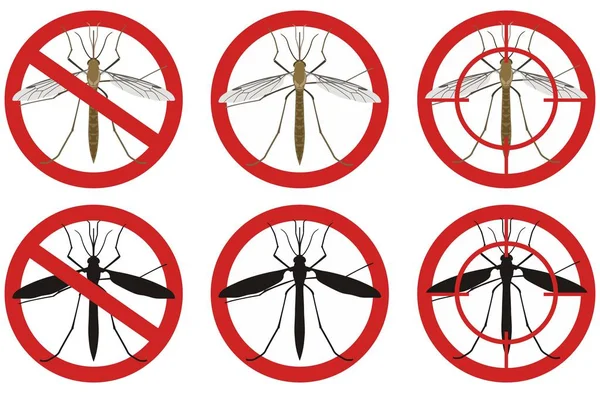 Pare os sinais do mosquito. Um conjunto de sinais de controle de pragas de insetos. Ilustração vetorial . —  Vetores de Stock