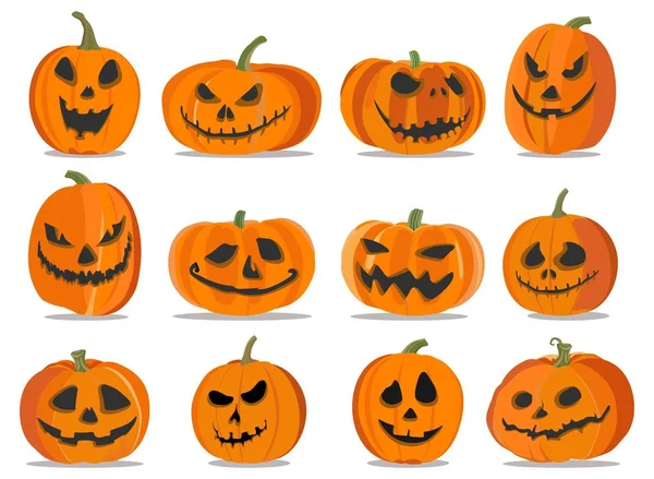 Colección de calabazas con emociones para Halloween. Ilustración vectorial . — Vector de stock