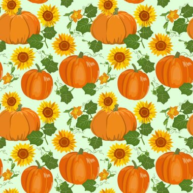 Kabak ve ayçiçeği ile Seamless modeli. Vektör çizim.