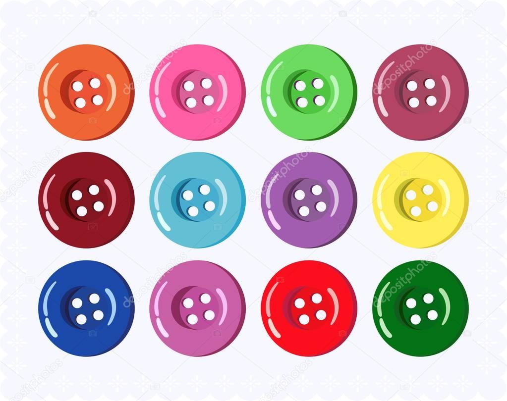 Set of colorful clothes buttons. Vector illustration.