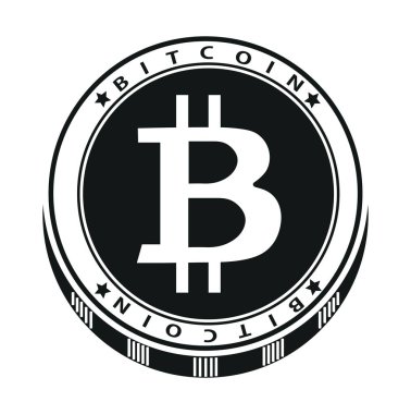 Beyaz bir arka plan üzerinde siyah beyaz karanlık bitcoin simgesi. Vektör çizim.
