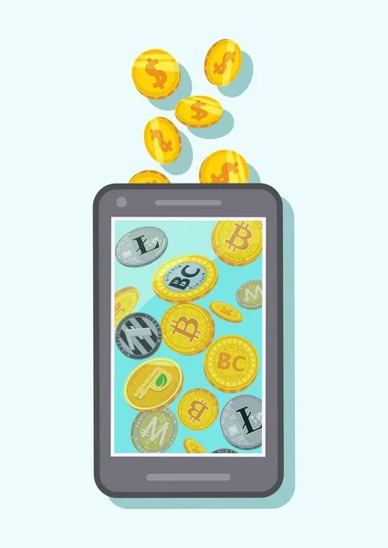 Crypto currency in the mobile phone. Money. Vector illustration. — Stock Vector
