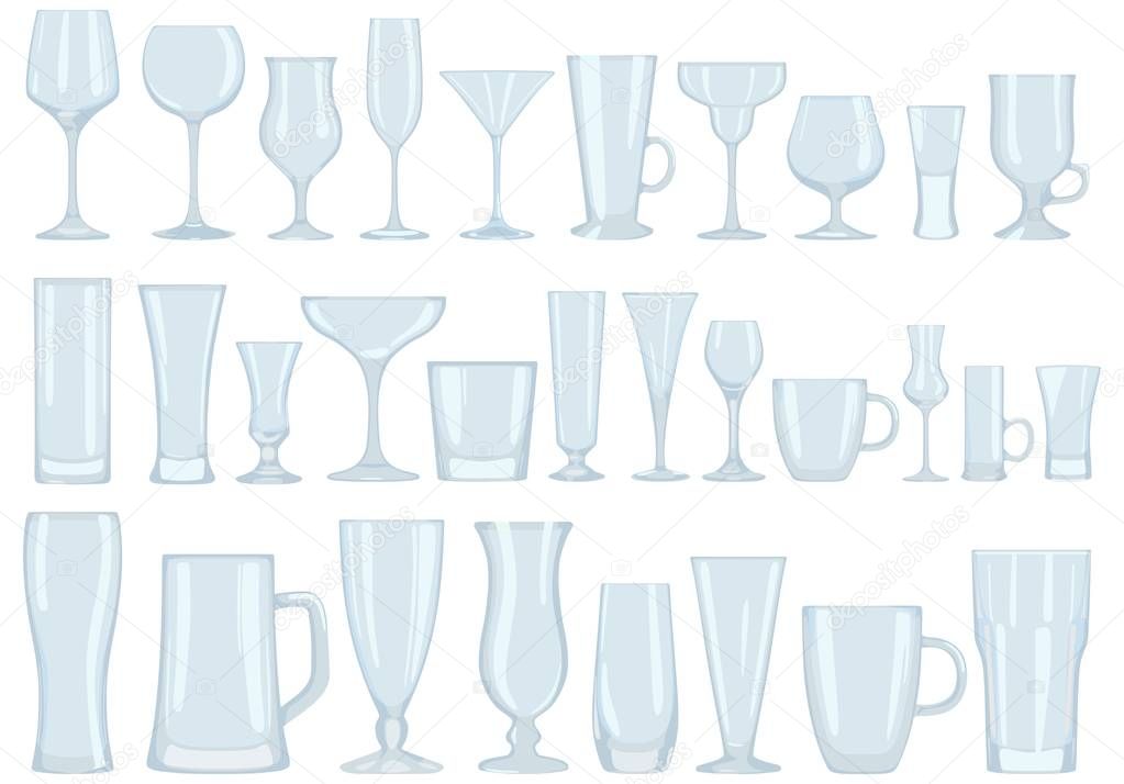 Collection of glasses for drinks. Dishes. Vector illustration.