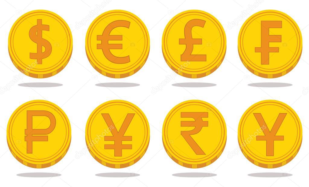 Collection of icons with currency symbols. Vector illustration