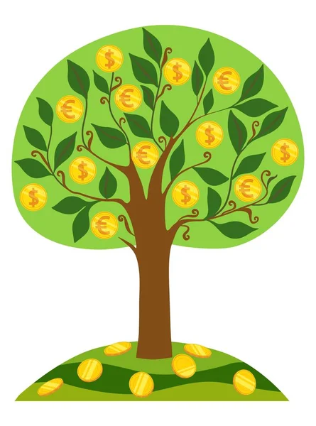 Pengar träd ikonen med guldmynt. Vektorillustration. — Stock vektor