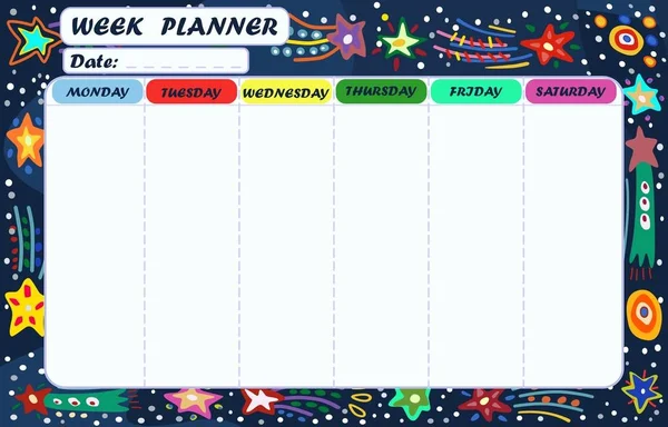Haftalık planlayıcısı alan yıldız arka planı. Vektör çizim.