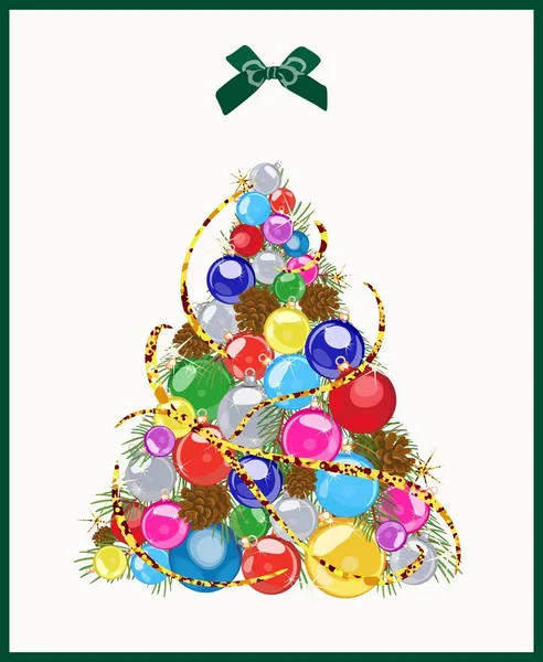 Weihnachtsbaum bestehend aus Weihnachtskugeln, Zapfen. Vektorillustration — Stockvektor