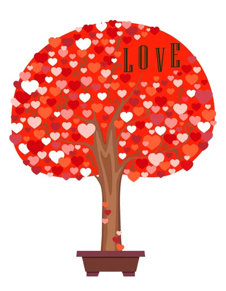 Árbol colorido festivo de corazones. ilustración de dibujos animados vector plano . — Vector de stock