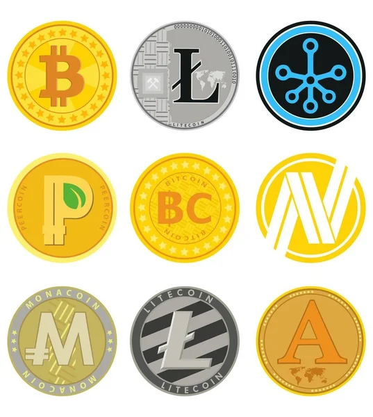 Set of cryptocurrency icons for internet money. Vector illustration. — Stock Vector
