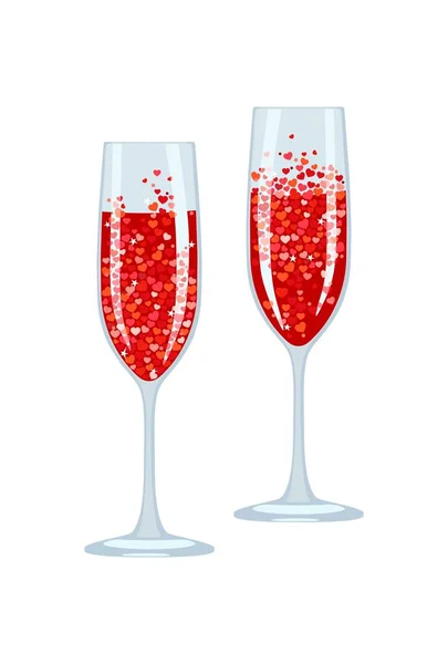 Deux verres en cristal avec boisson d'amour symbolique. Illustration vectorielle — Image vectorielle