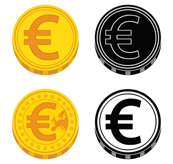 Ensemble de pièces avec signe euro. Noir et blanc. Vecteur — Image vectorielle