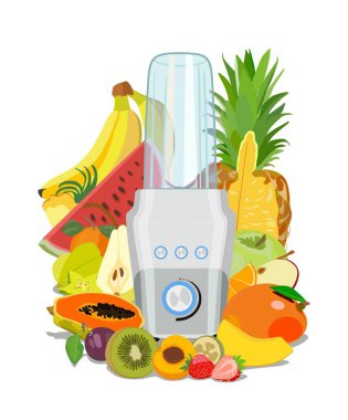 Fitness blender ve meyve. Sağlıklı beslenme. Smoothies. Vektör çizim
