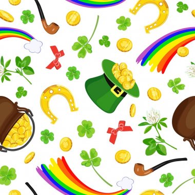 St Patricks Günü sembolleri ile Seamless modeli. Vektör çizim