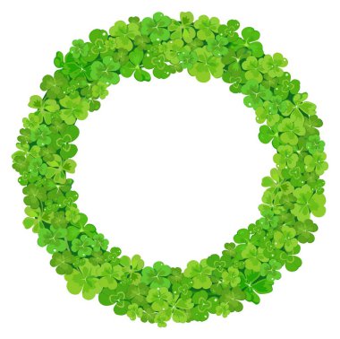 Yonca yaprağı yeşil çelenk. Vektör çizim.