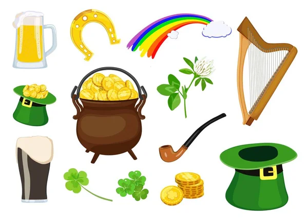 Set of symbols of St. Patricks Day holiday. Vector illustration. — Stock Vector