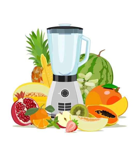 Matlagning mixer och frukt. Sunda matvanor. Frukt. Smoothies. Vektorillustration — Stock vektor