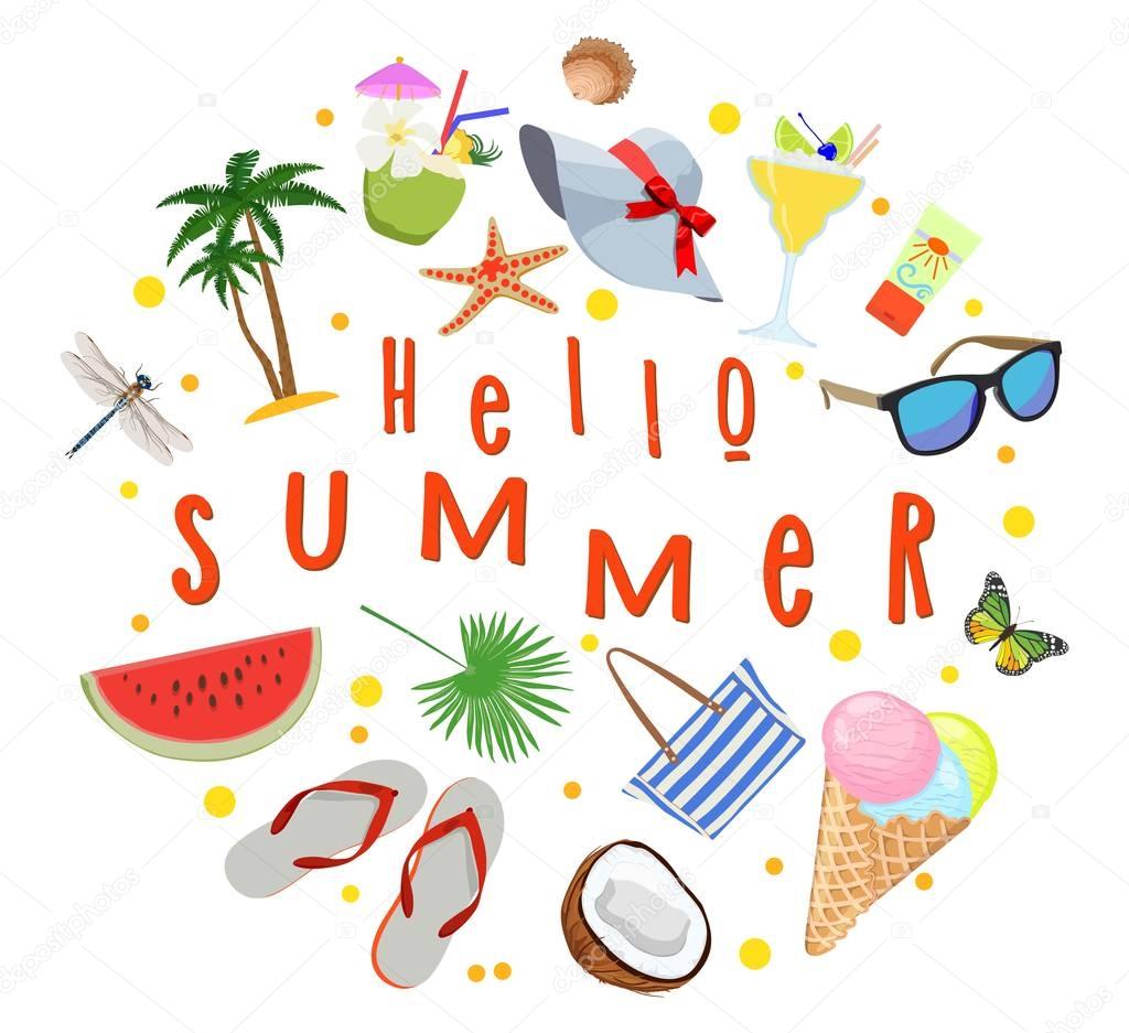 Poster on topic of summer holidays. Meeting of summer. Vector illustration.