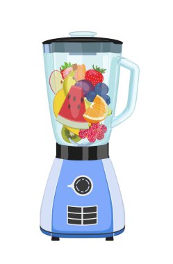 Mutfak blender meyve parçaları ile. Vektör çizim.