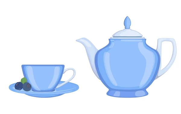 Tea set: tea pot and cup of tea. Vector illustration. — Stock Vector