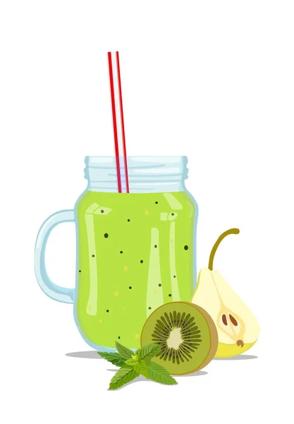 Smoothie de frutas em jarra de vidro. Ilustração vetorial — Vetor de Stock