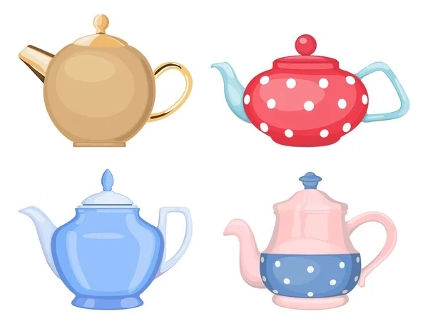 Set Vectorial Teteras Cerámicas Para Café Diferentes Formas Colores Aisladas — Vector de stock