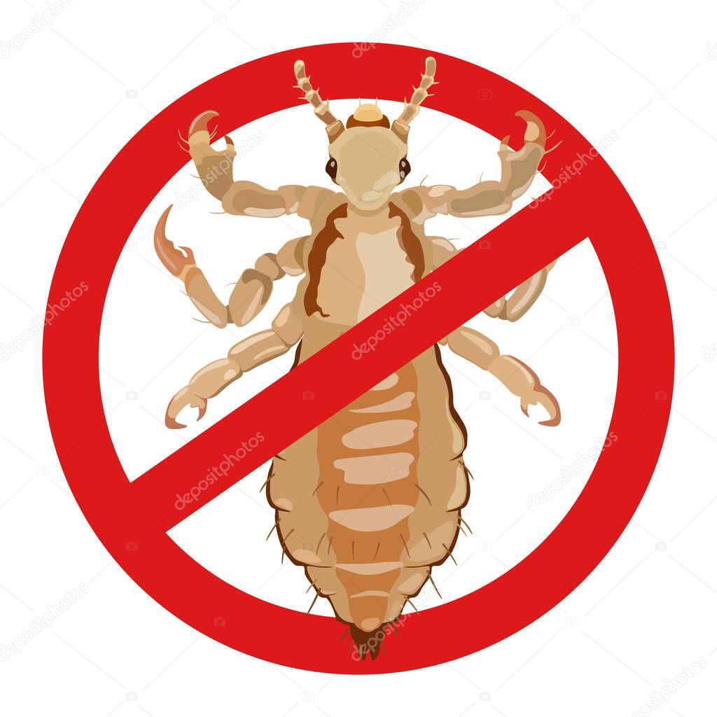 Warning louse. Sign of an insect dangerous to human health. Vector illustration.