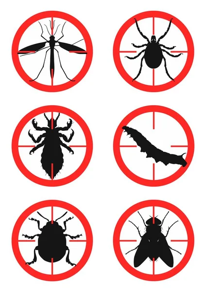 Conjunto de señales de advertencia con insectos. Plagas. Ilustración vectorial Ilustraciones De Stock Sin Royalties Gratis